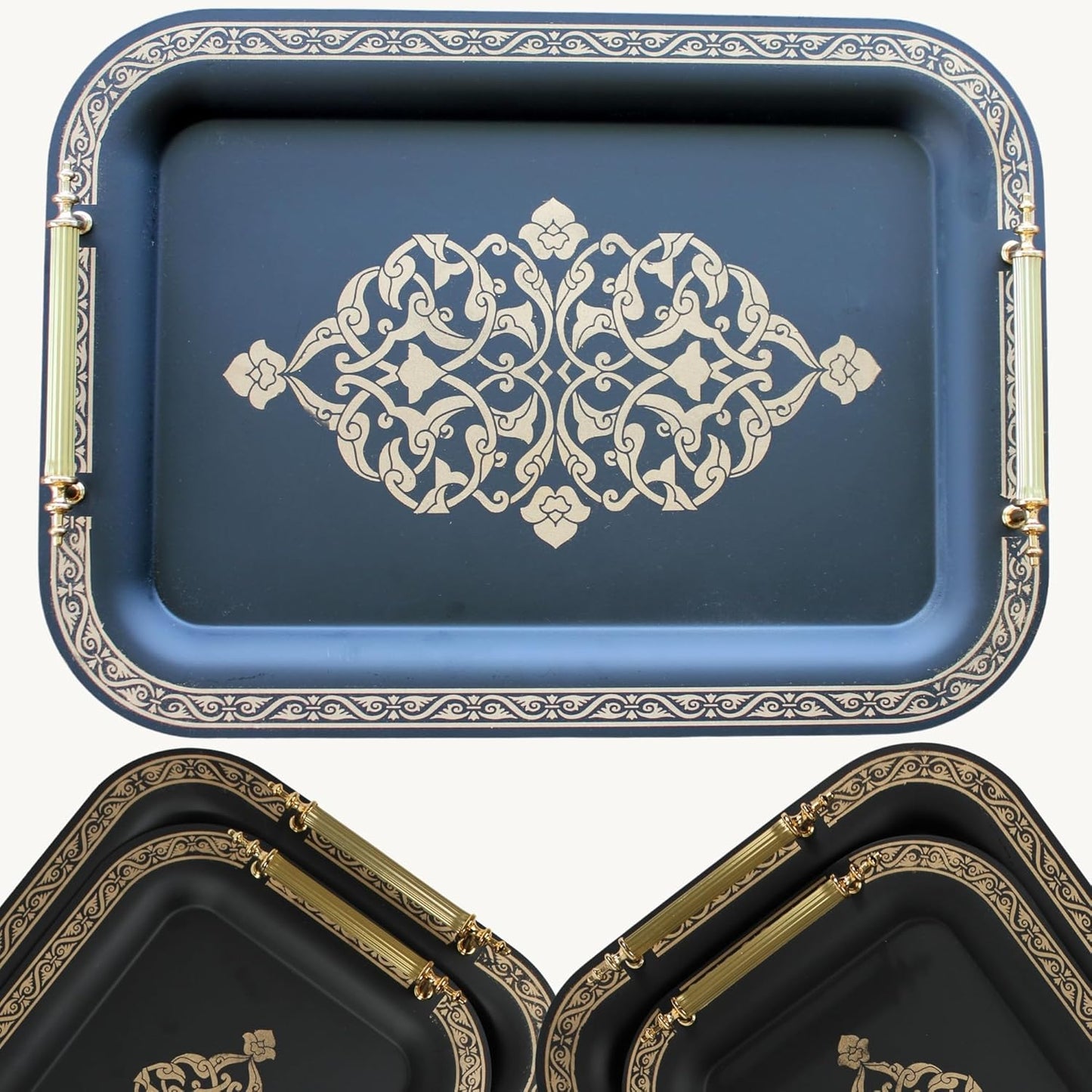 Set of 2 Modern Elegant Large Serving Tray, Rectangle Decorative Tray