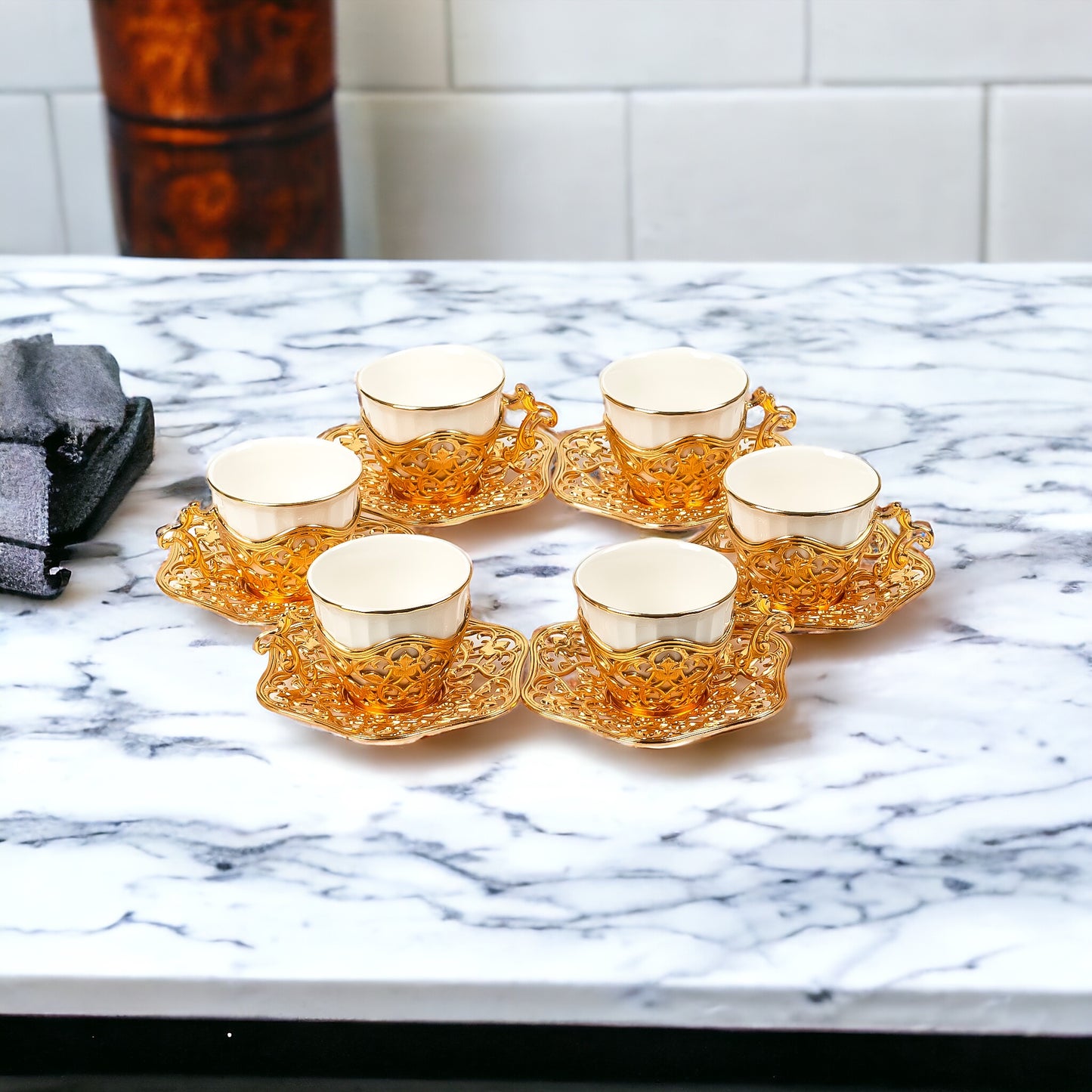 Café Set - 6 Cups and Saucers for Tea, Coffee, and Hot Chocolate