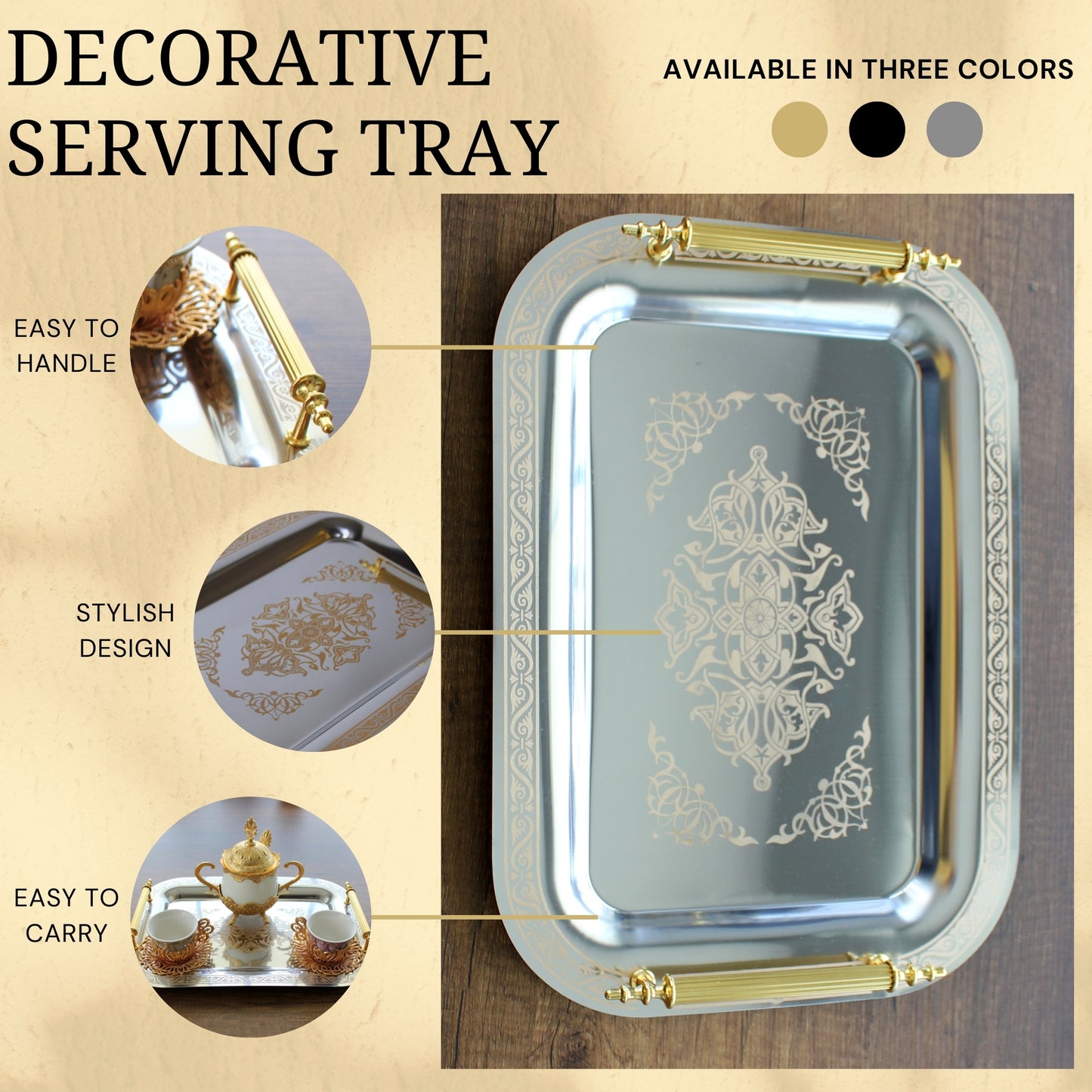 Set of 2 Modern Elegant Large Serving Tray, Rectangle Decorative Tray