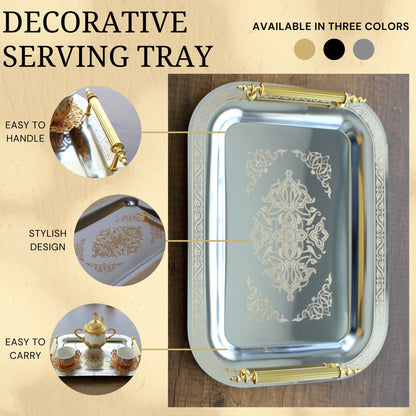 Set of 2 Modern Elegant Large Serving Tray, Rectangle Decorative Tray