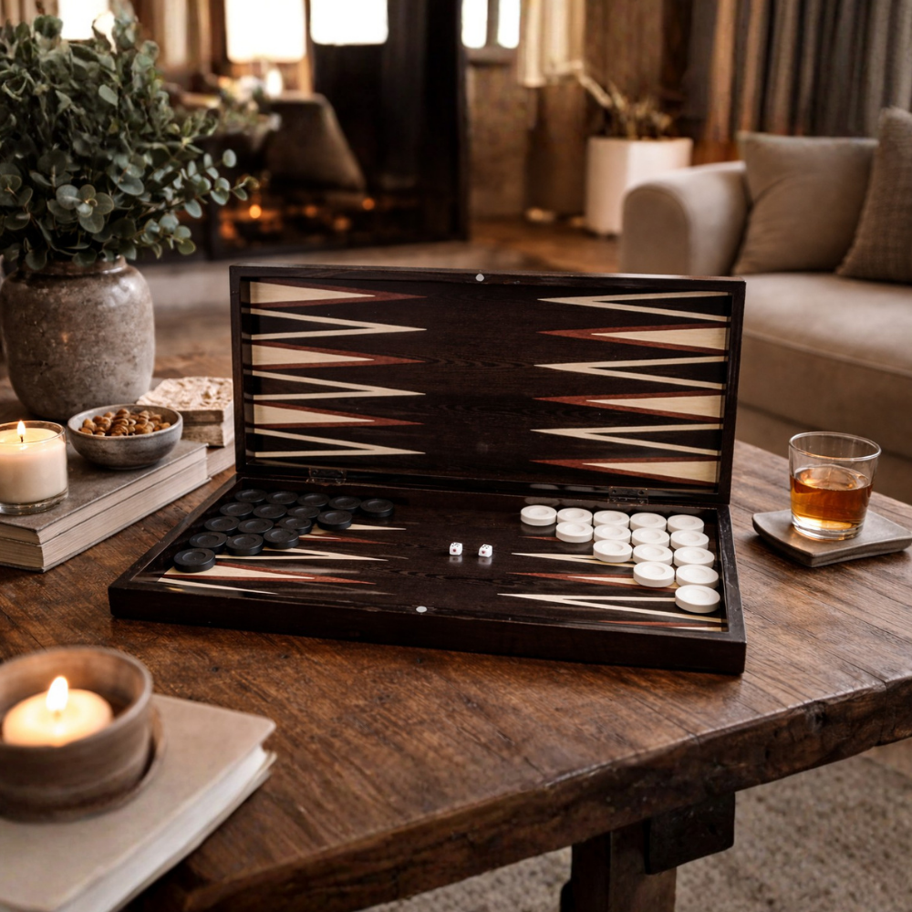 PARK & OZ Premium Turkish Backgammon and Checkers Set 19 Inch Handmade  (DARK WENGE))