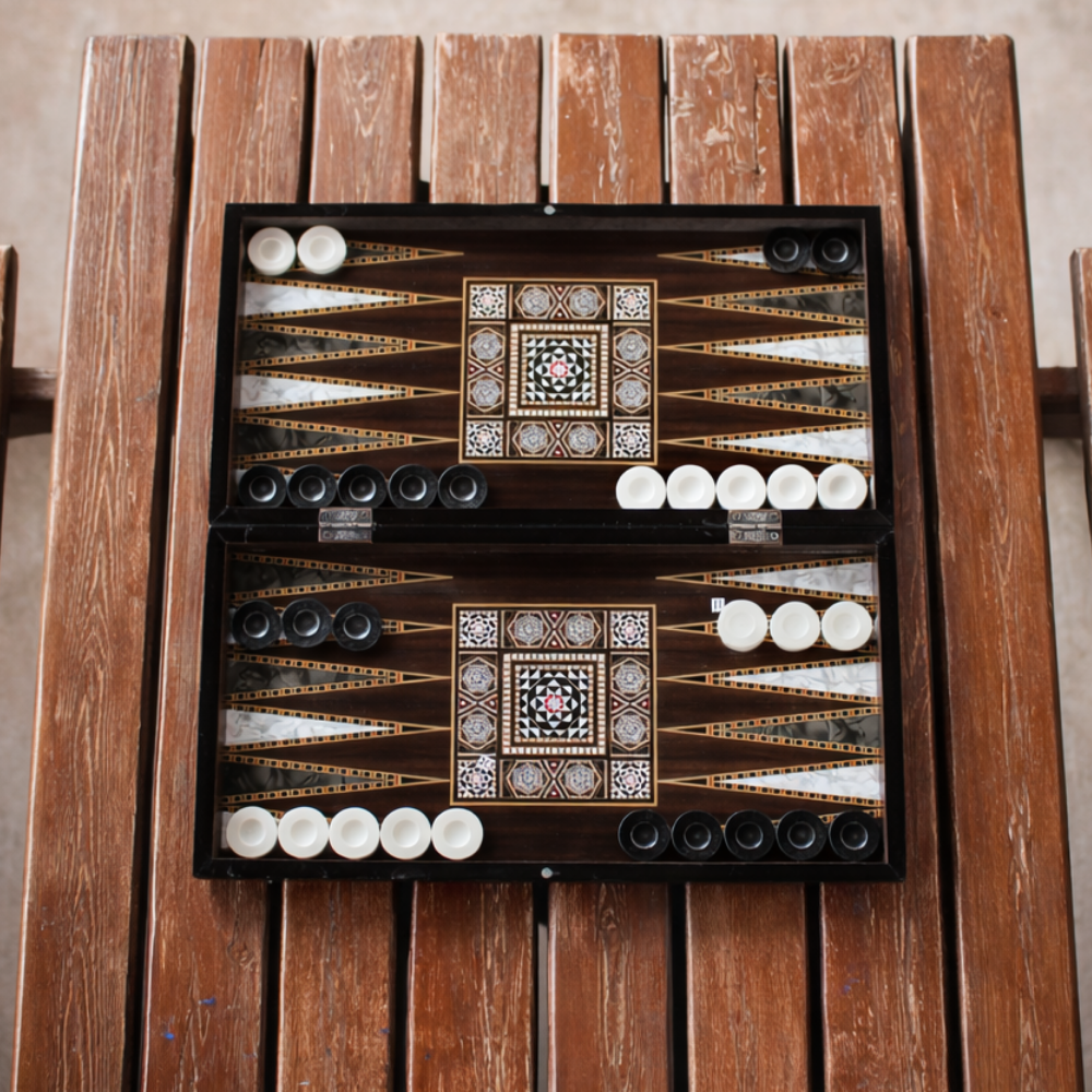 PARK & OZ Premium Turkish Backgammon and Checkers Set 19 Inch Handmade  (PEARL)