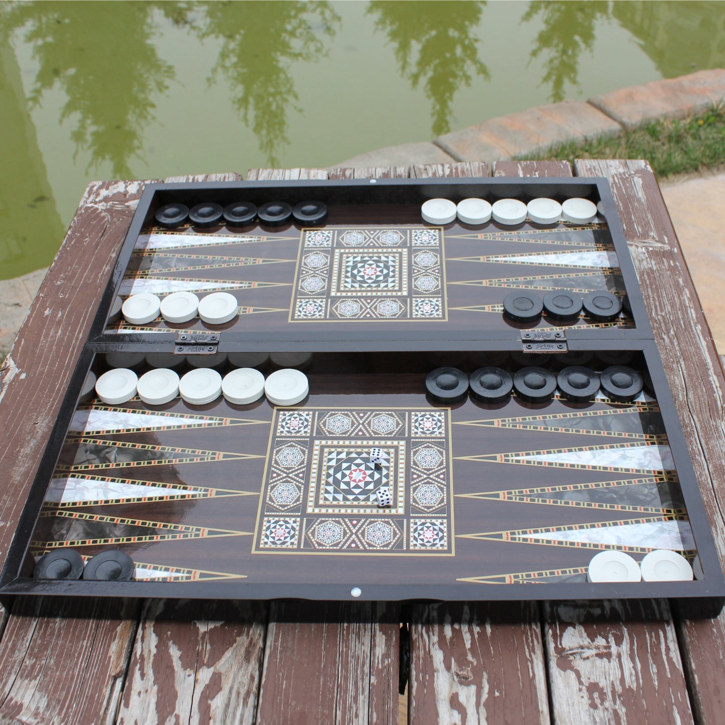 Turkish Backgammon Board Game Set Pearl Style