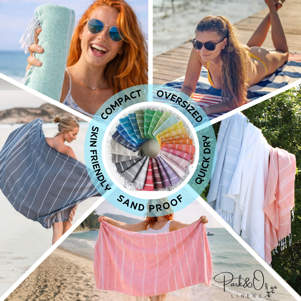 PARK & OZ Pack of 6 - Turkish Beach Towels – Oversized 100% Cotton Quick-Dry & Sand-Free Towels 72"x40"