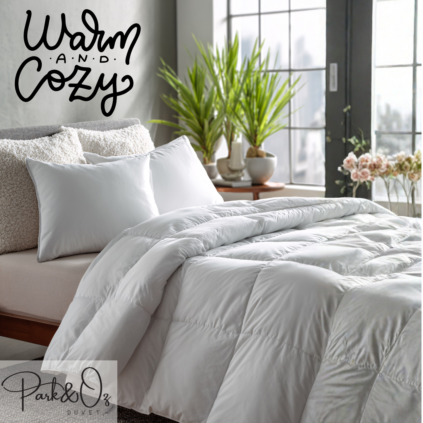 PARK & OZ 100% Goose Down Filled Duvet – 400 GSM, 233 TC Cotton Percale, White