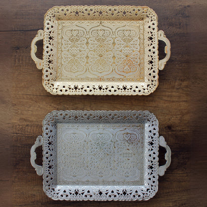 Turkish Vintage Style Entertaining Tray - 16'' x 12'' | Multi-Purpose, Non-Tarnishing, Zamak Alloy, Decorative Ottoman Style - Rectangular Serving Tray for Coffee & Beverages Gold