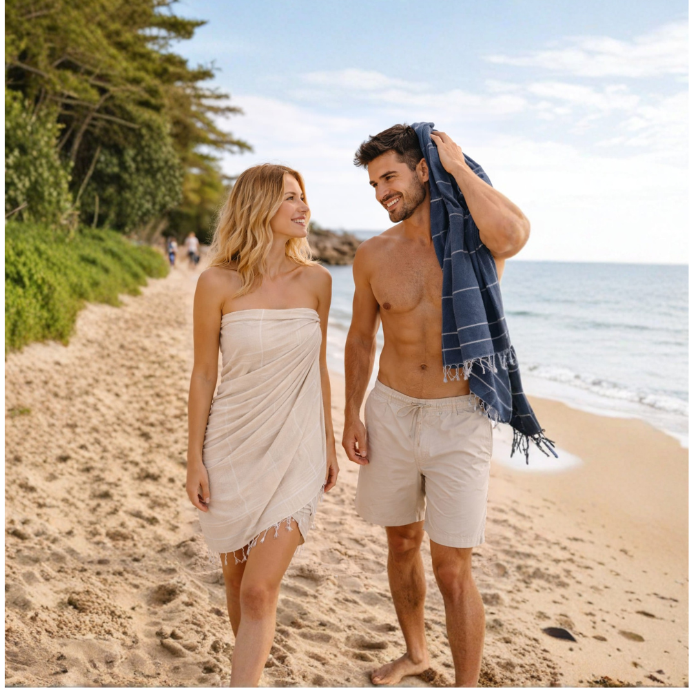 PARK & OZ Pack of 4 - Turkish Beach Towels – Oversized 100% Cotton Quick-Dry & Sand-Free Blanket 72" x 40"