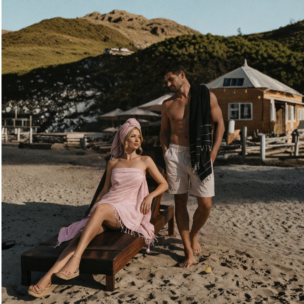 PARK & OZ Pack of 2 - Turkish Beach Towels  – Oversized 100% Cotton Quick-Dry & Sand-Free Towels 72"x40"