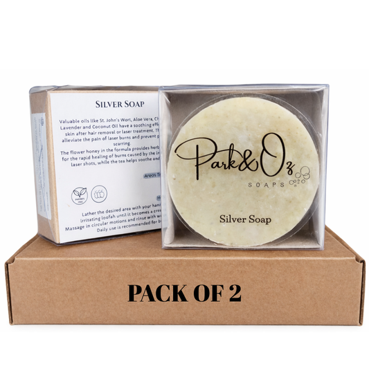 PARK & OZ Pack of 2 Skin Recovery Soap with 104 ppm Silver Water – Premium After-Laser & Epilation Skin Repair Bar – Soothes Irritation & Hydrates – All-Natural Antioxidant & Antibacterial Skincare
