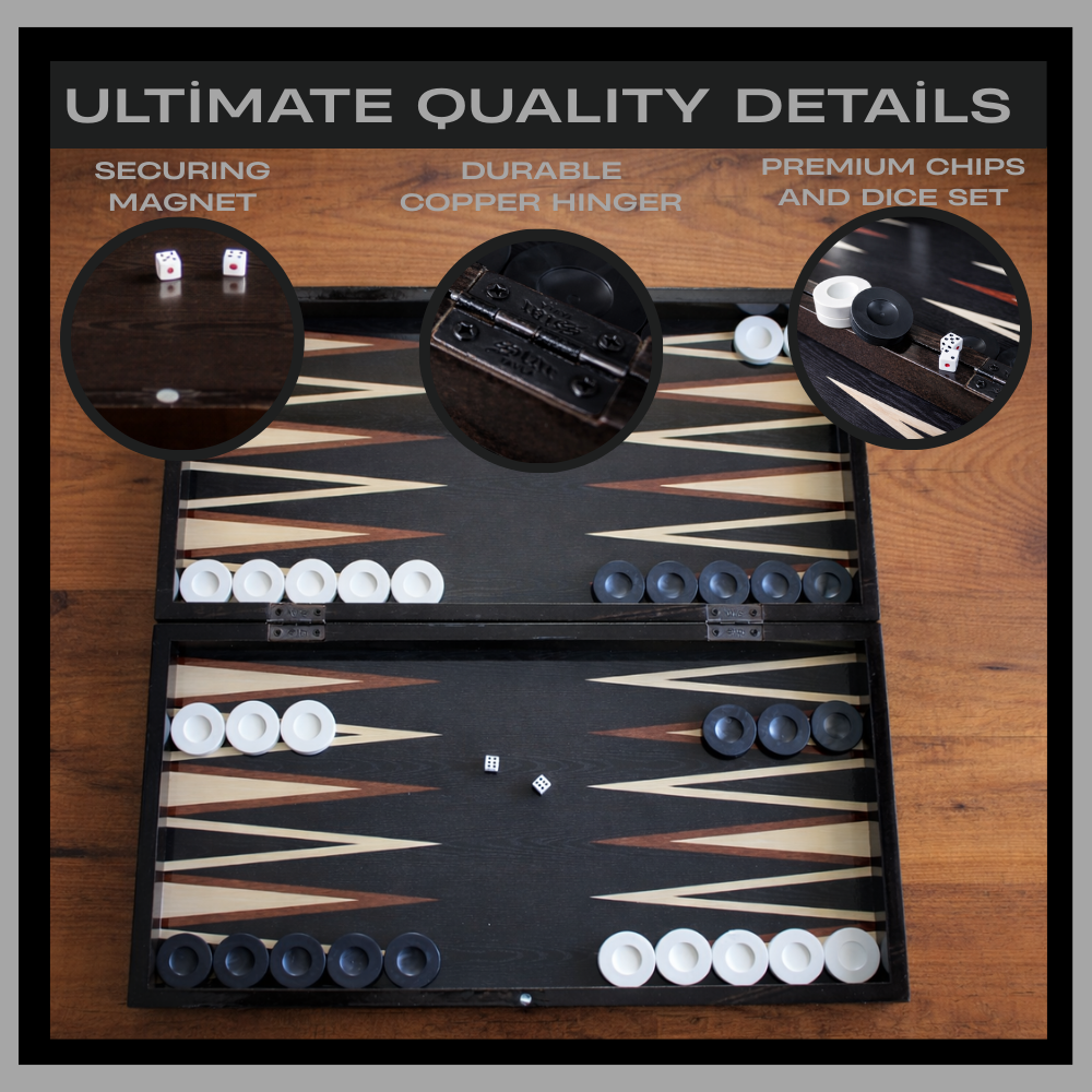 PARK & OZ Premium Turkish Backgammon and Checkers Set 19 Inch Handmade  (DARK WENGE))