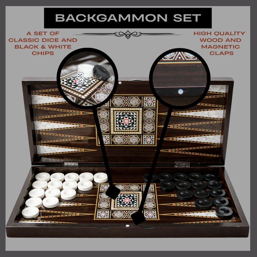 PARK & OZ Premium Turkish Backgammon and Checkers Set 19 Inch Handmade  (PEARL)