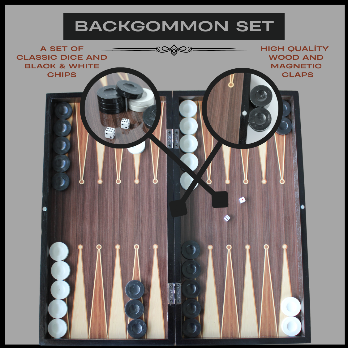 PARK & OZ Premium Turkish Backgammon and Checkers Set 19 Inch Handmade  (WALNUT)