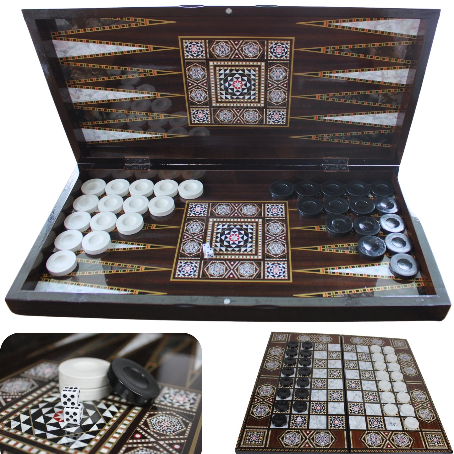 Turkish Backgammon Board Game Set Pearl Style