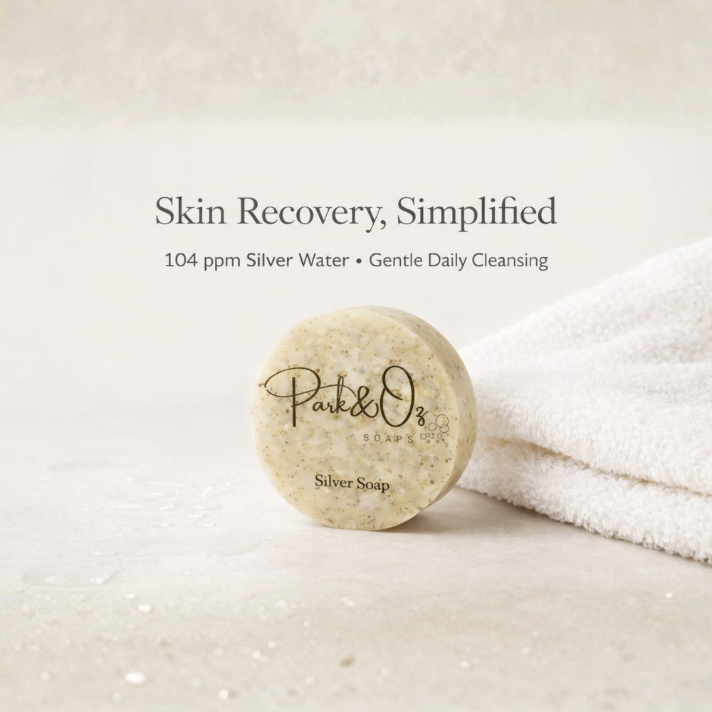 PARK & OZ Pack of 2 Skin Recovery Soap with 104 ppm Silver Water – Premium After-Laser & Epilation Skin Repair Bar – Soothes Irritation & Hydrates – All-Natural Antioxidant & Antibacterial Skincare