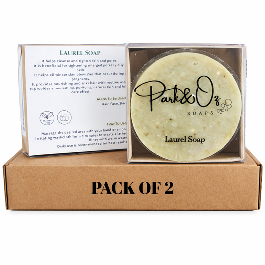 PARK & OZ Pack of 2 Natural Laurel Soap – Antioxidant Skin Cleanser & Pore Tightening Bar – Leaves Hair Silky Soft & Nourished – Deep Cleanse, Hydrates & Revitalizes with All-Natural Laurel Oil