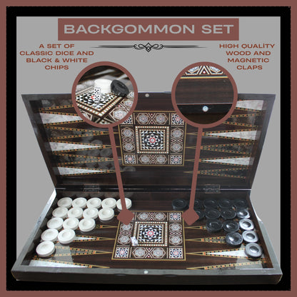 Turkish Backgammon Board Game Set Pearl Style