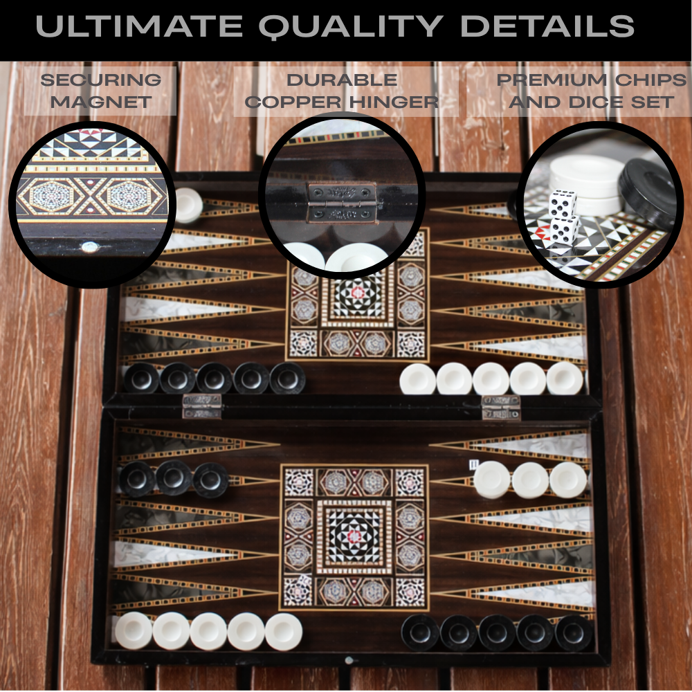 PARK & OZ Premium Turkish Backgammon and Checkers Set 19 Inch Handmade  (PEARL)