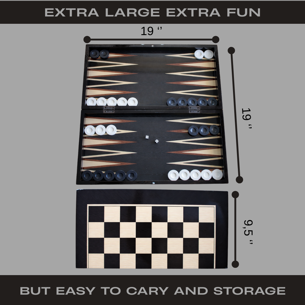 PARK & OZ Premium Turkish Backgammon and Checkers Set 19 Inch Handmade  (DARK WENGE))