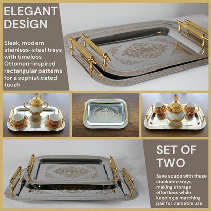 Set of 2 Modern Elegant Large Serving Tray, Rectangle Decorative Tray