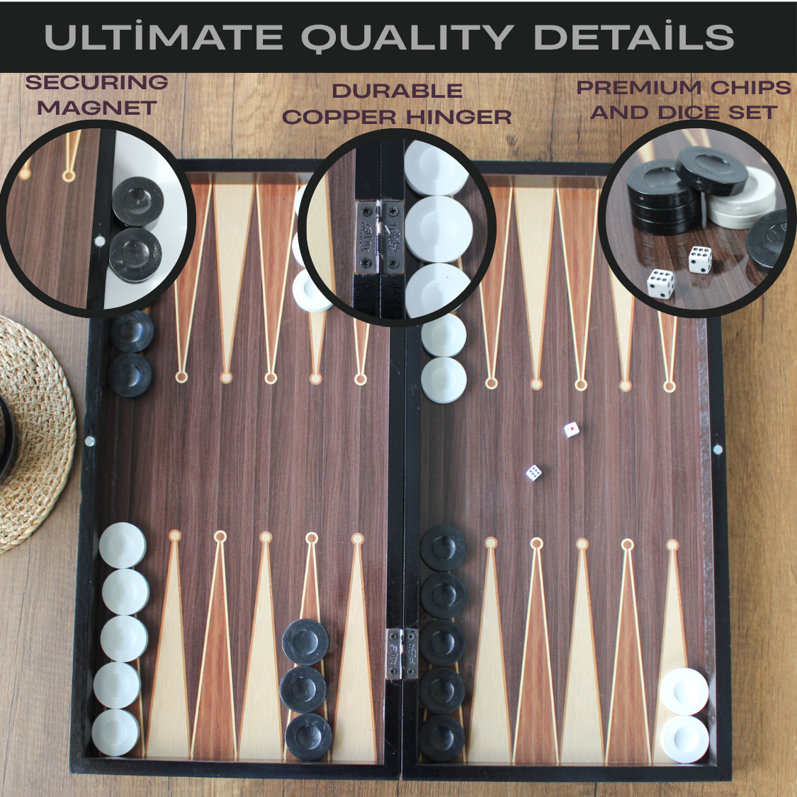 PARK & OZ Premium Turkish Backgammon and Checkers Set 19 Inch Handmade  (WALNUT)
