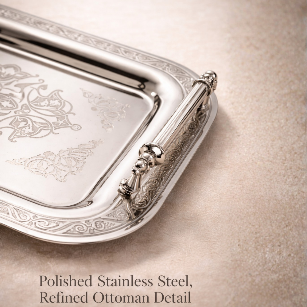 Park&Oz Set of 2 Stackable Stainless-Steel Trays – 14.5'' x 9.8'' Elegant Rectangle Ottoman-Style Decorative Trays – Multi-Purpose Non-Tarnishing Serving Trays for Coffee, Beverages, and Home Decor (GOLD)
