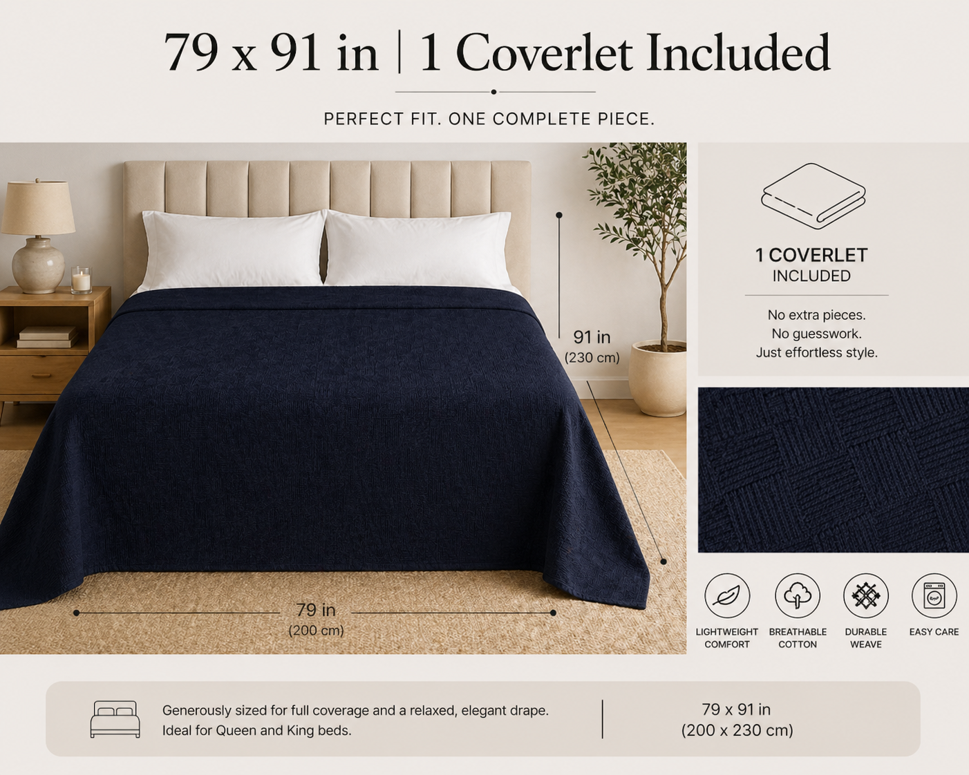 PARK & OZ Turkish Cotton Coverlet, 79 x 91 Inches, Checkerboard Textured Bedspread, Breathable Tightly Woven Bedding Layer, Made in Turkey (GREEN CLAY)