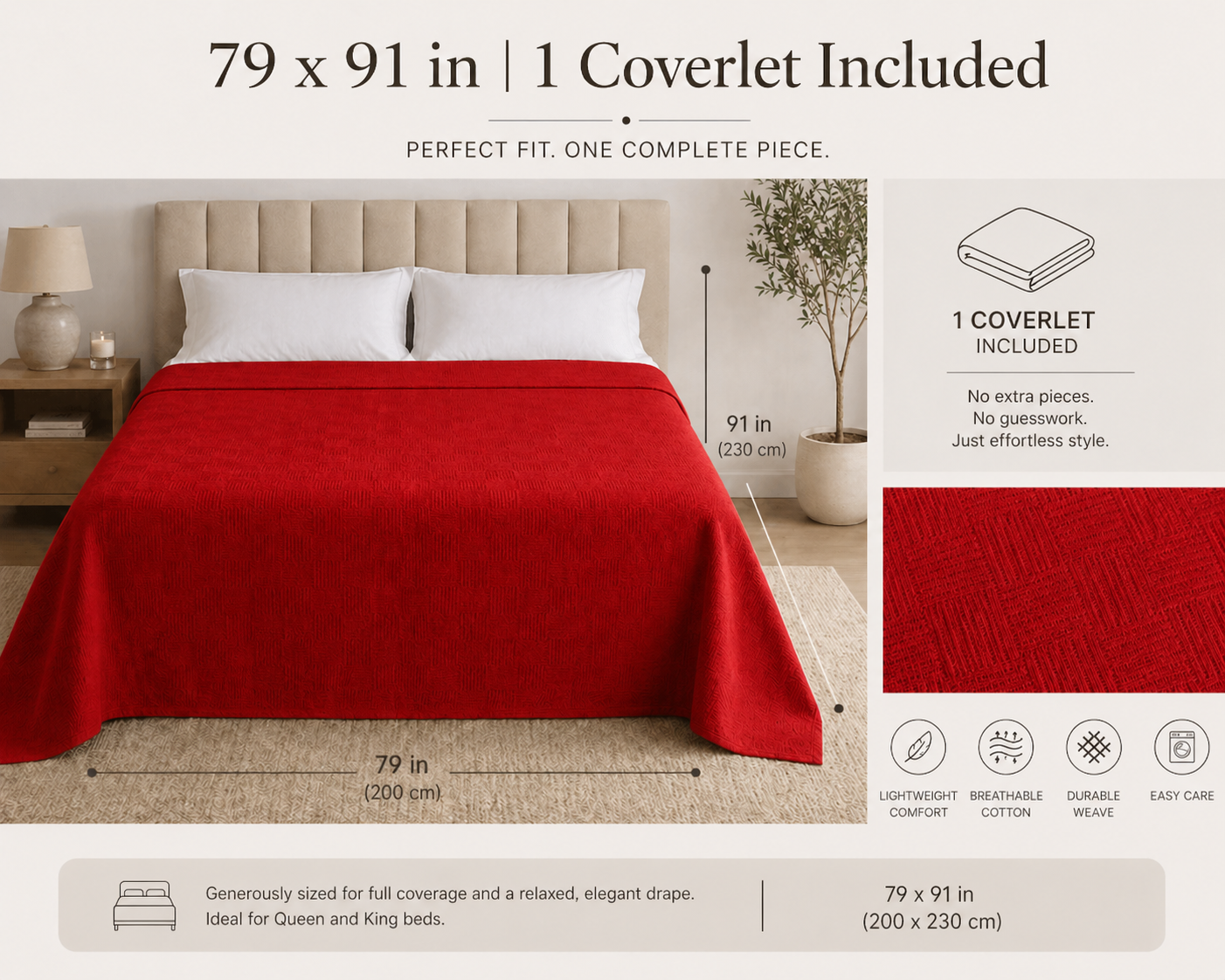 PARK & OZ Turkish Cotton Coverlet, 79 x 91 Inches, Checkerboard Textured Bedspread, Breathable Tightly Woven Bedding Layer, Made in Turkey (GREEN CLAY)