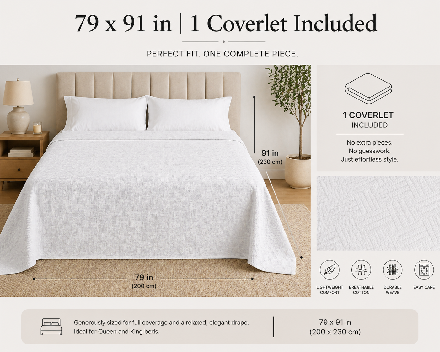 PARK & OZ Turkish Cotton Coverlet, 79 x 91 Inches, Checkerboard Textured Bedspread, Breathable Tightly Woven Bedding Layer, Made in Turkey (GREEN CLAY)