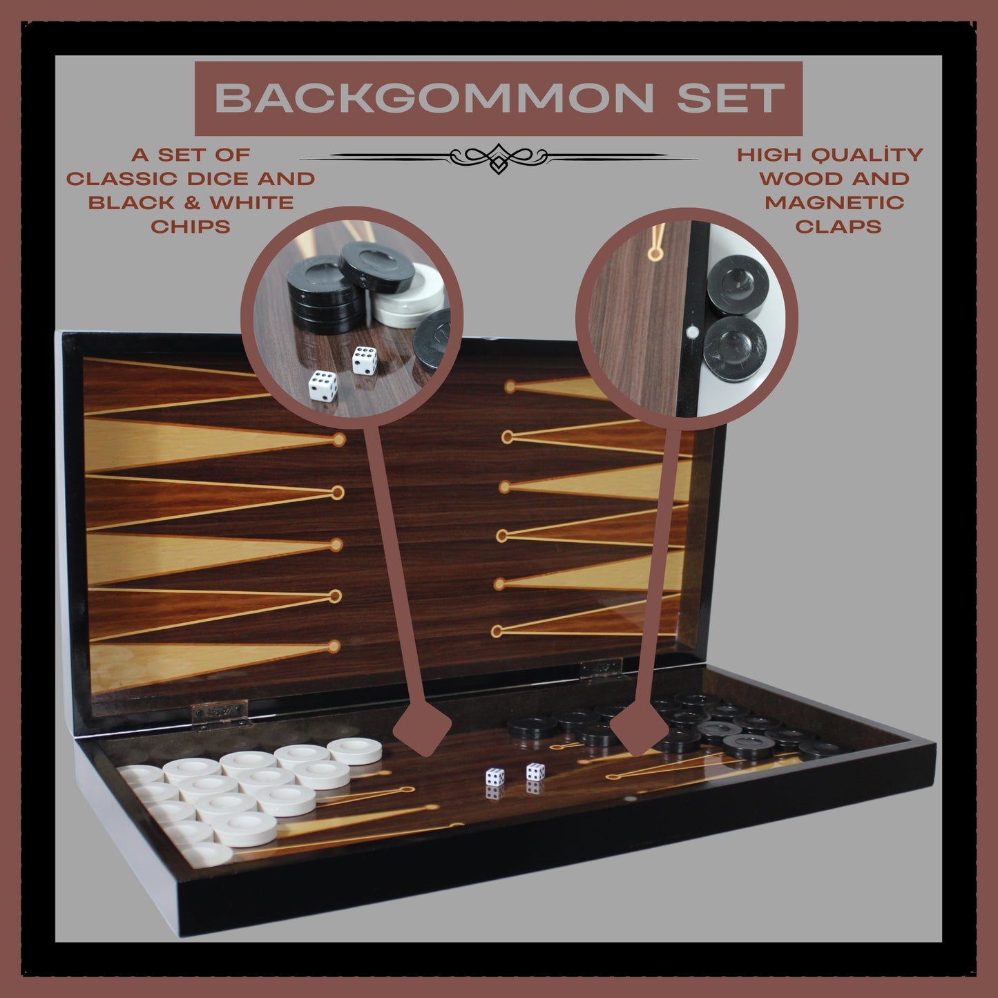Turkish Backgammon Board Game Set Classic Style