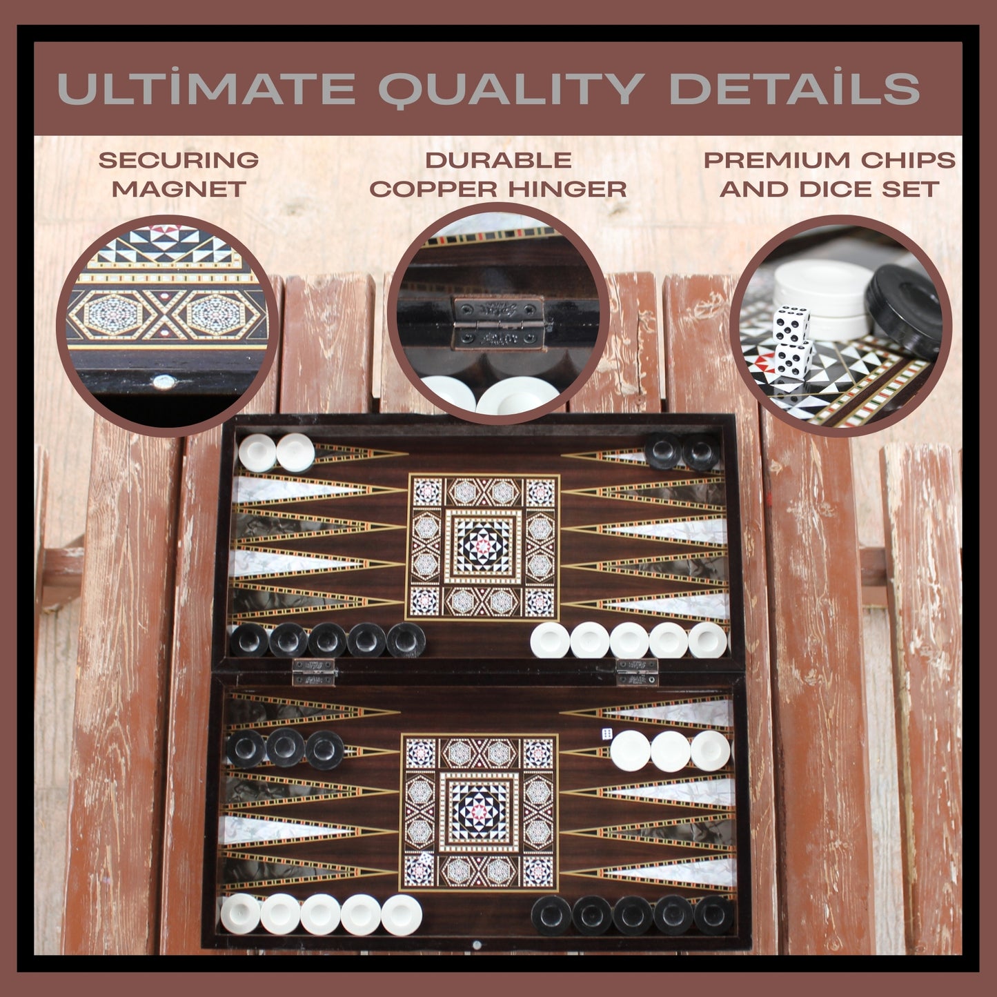 Turkish Backgammon Board Game Set Pearl Style