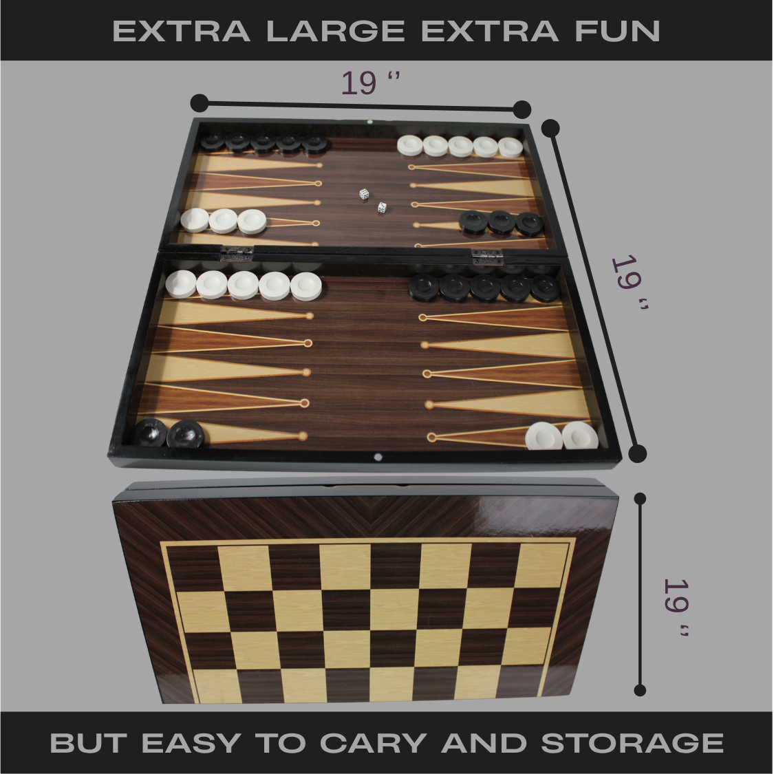 PARK & OZ Premium Turkish Backgammon and Checkers Set 19 Inch Handmade  (WALNUT)