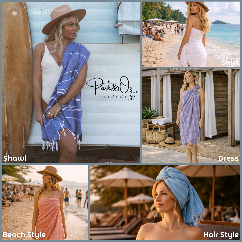 PARK & OZ Turkish Beach Towel – Oversized 100% Cotton Quick-Dry & Sand-Free Blanket 72"x40"
