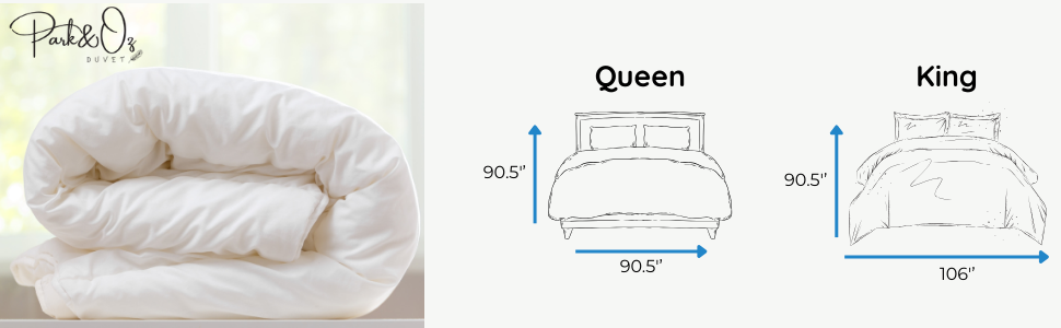 PARK & OZ 100% Goose Down Filled Duvet – 400 GSM, 233 TC Cotton Percale, White