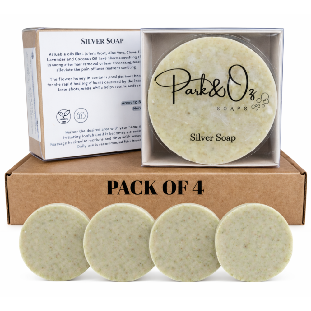 PARK & OZ Pack of 2 Skin Recovery Soap with 104 ppm Silver Water – Premium After-Laser & Epilation Skin Repair Bar – Soothes Irritation & Hydrates – All-Natural Antioxidant & Antibacterial Skincare