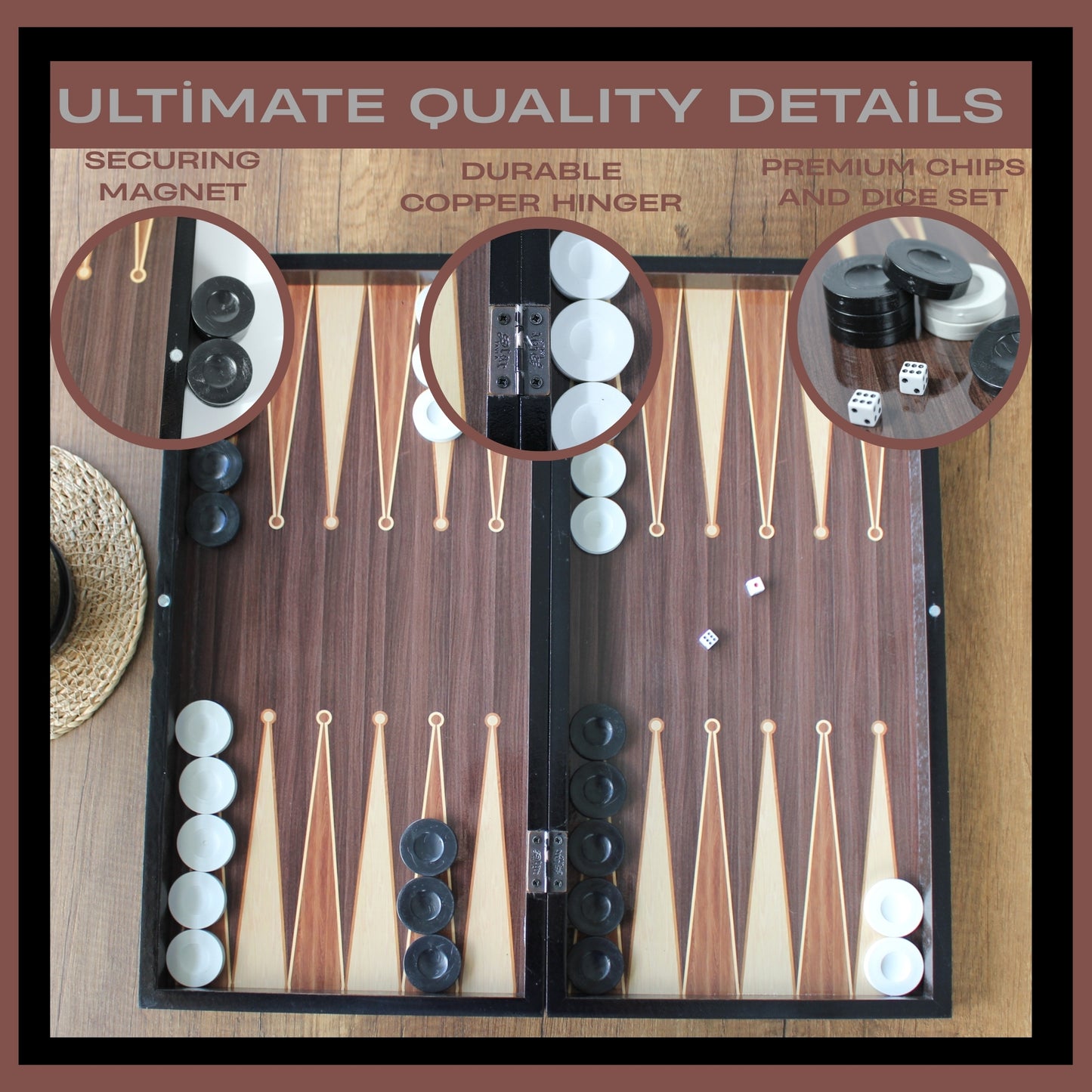 Turkish Backgammon Board Game Set Classic Style