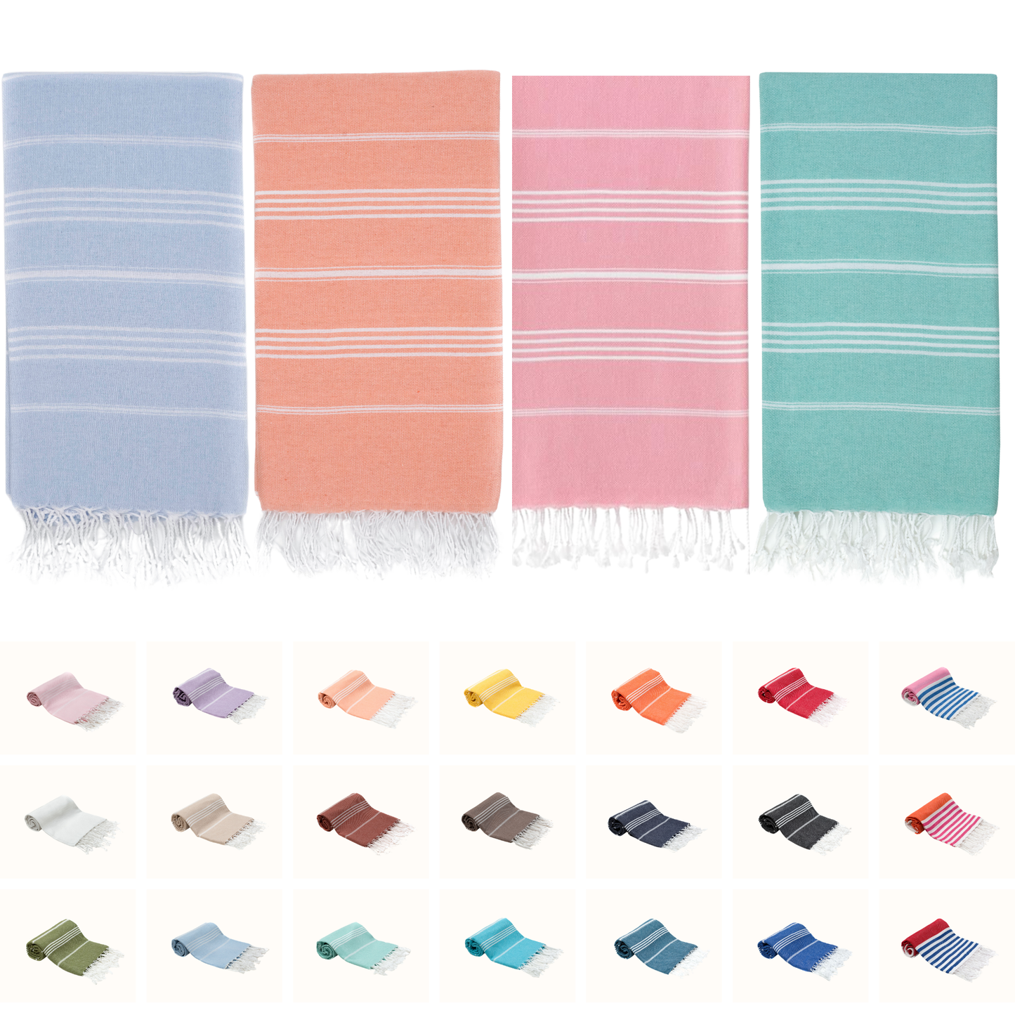 PARK & OZ Pack of 4 - Turkish Beach Towels – Oversized 100% Cotton Quick-Dry & Sand-Free Blanket 72" x 40"