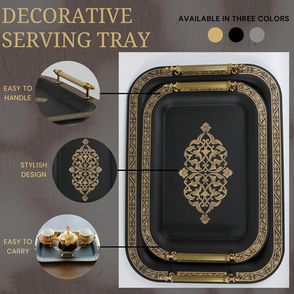 Set of 2 Modern Elegant Large Serving Tray, Rectangle Decorative Tray