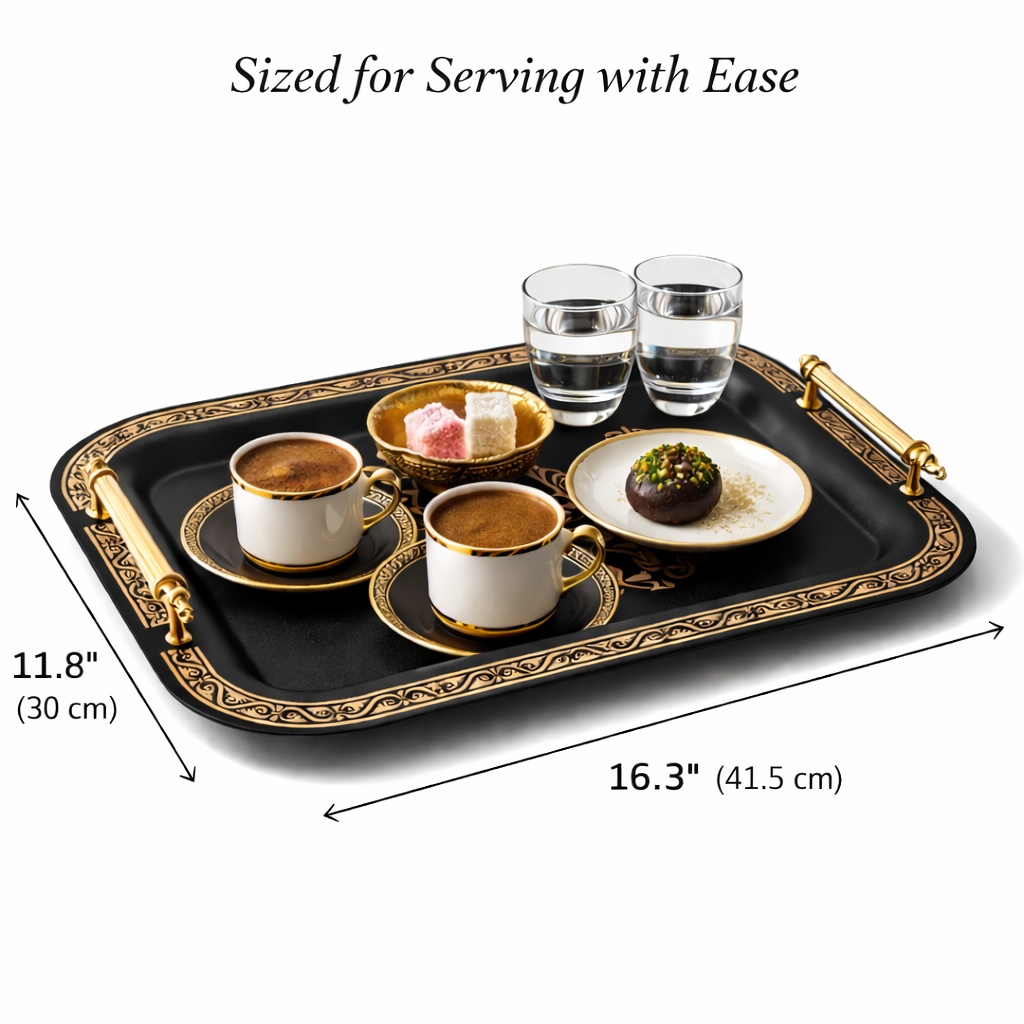 Park&Oz Set of 2 Stackable Stainless-Steel Trays – 14.5'' x 9.8'' Elegant Rectangle Ottoman-Style Decorative Trays – Multi-Purpose Non-Tarnishing Serving Trays for Coffee, Beverages, and Home Decor (GOLD)