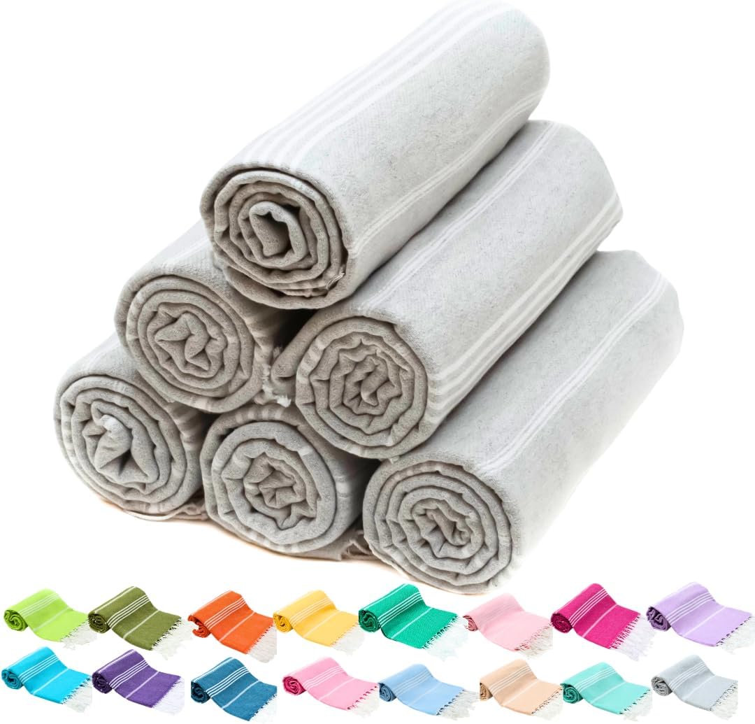 PARK & OZ Pack of 6 - Turkish Beach Towels – Oversized 100% Cotton Quick-Dry & Sand-Free Towels 72"x40"