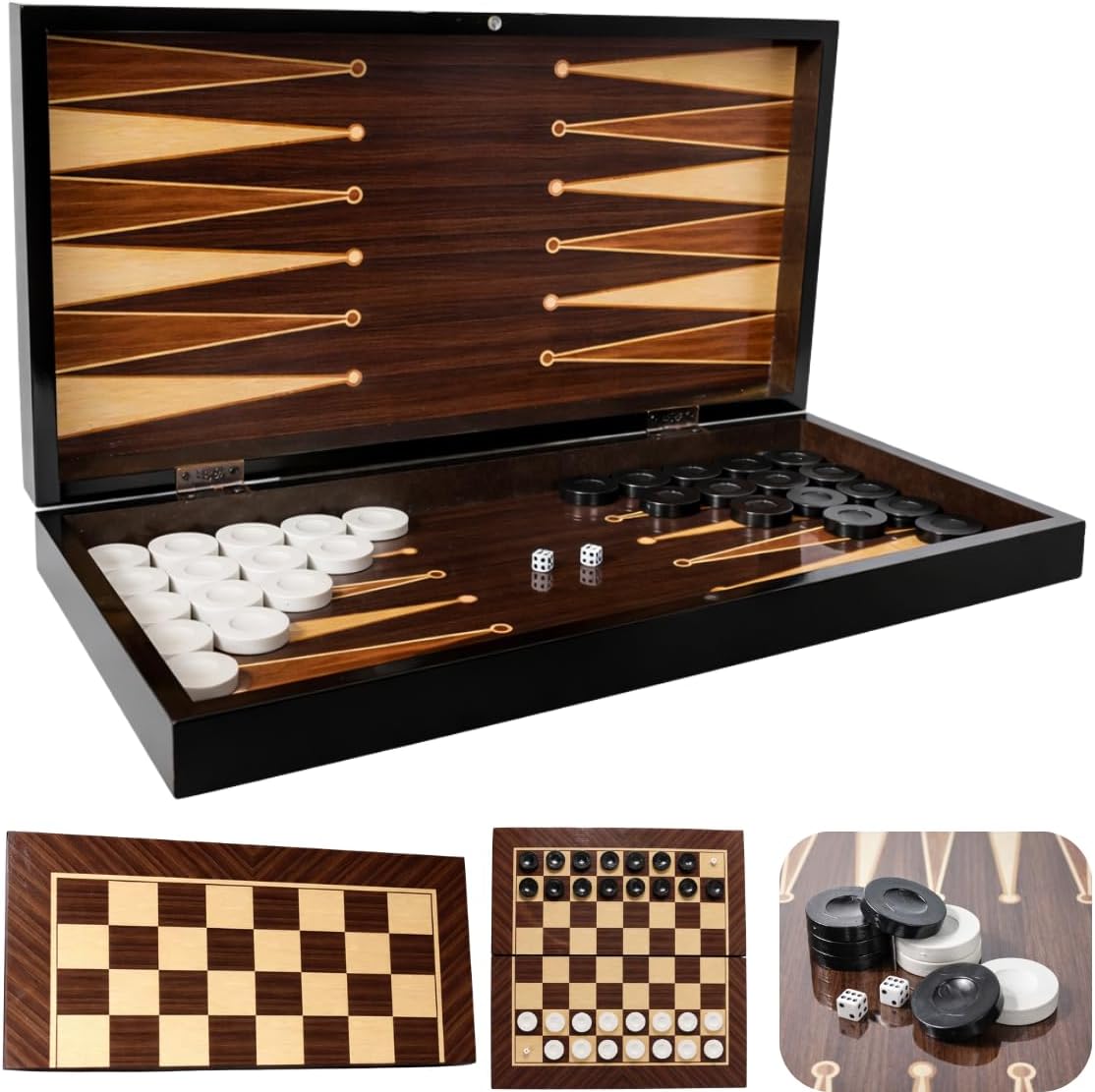 PARK & OZ Premium Turkish Backgammon and Checkers Set 19 Inch Handmade  (WALNUT)