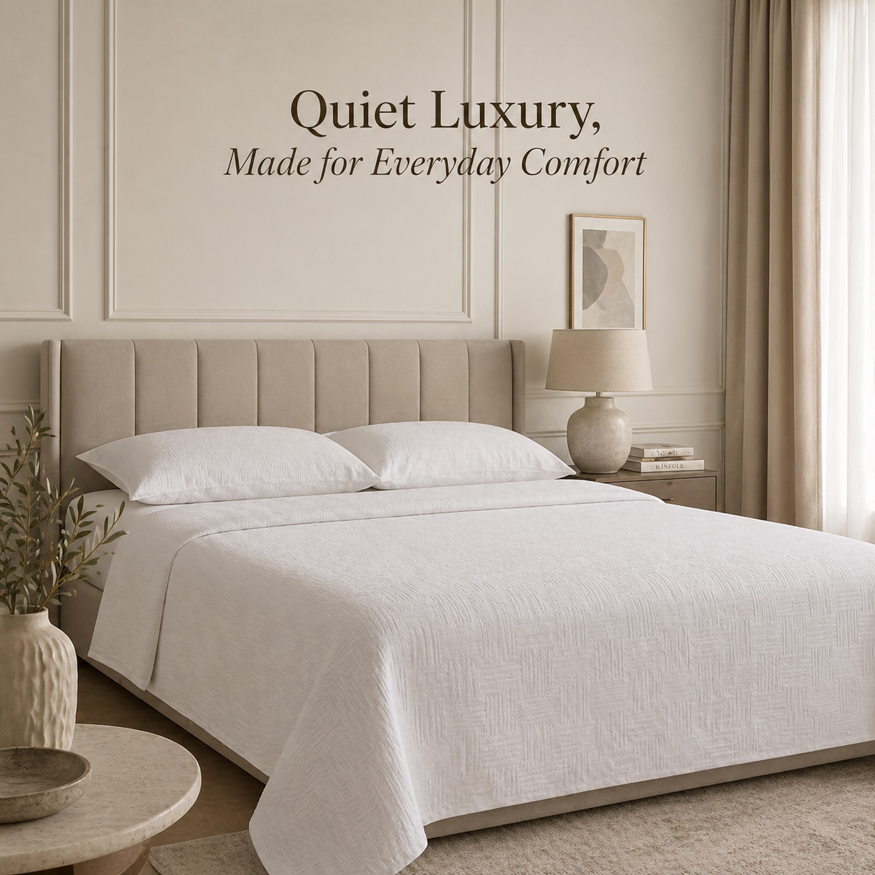 PARK & OZ Turkish Cotton Coverlet, 79 x 91 Inches, Checkerboard Textured Bedspread, Breathable Tightly Woven Bedding Layer, Made in Turkey (GREEN CLAY)