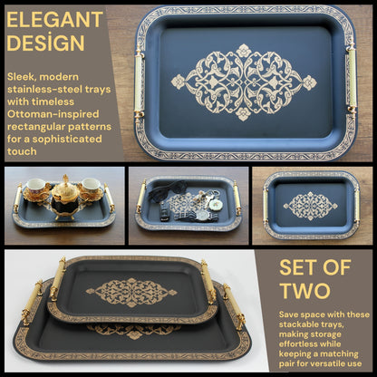Set of 2 Modern Elegant Large Serving Tray, Rectangle Decorative Tray