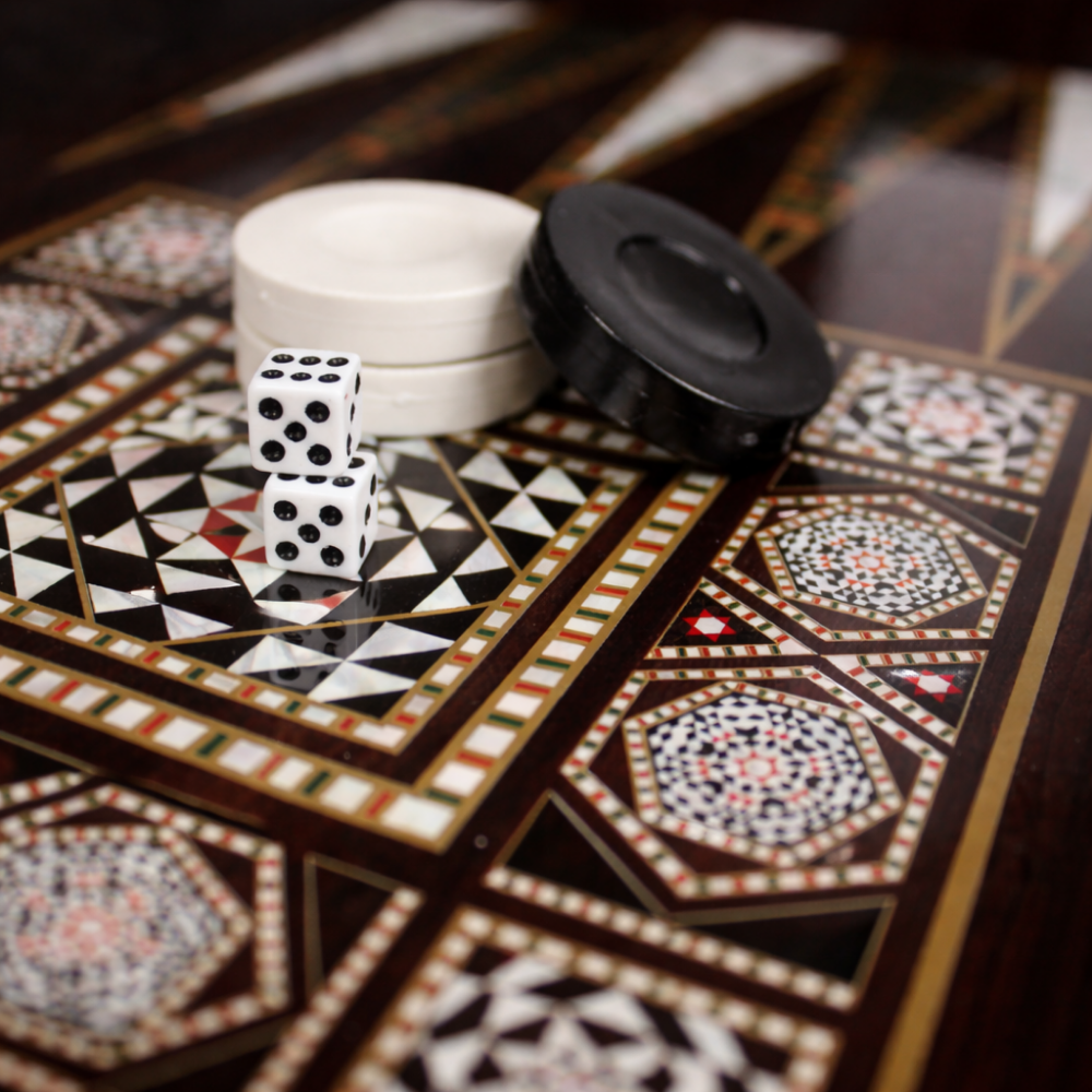 PARK & OZ Premium Turkish Backgammon and Checkers Set 19 Inch Handmade  (PEARL)
