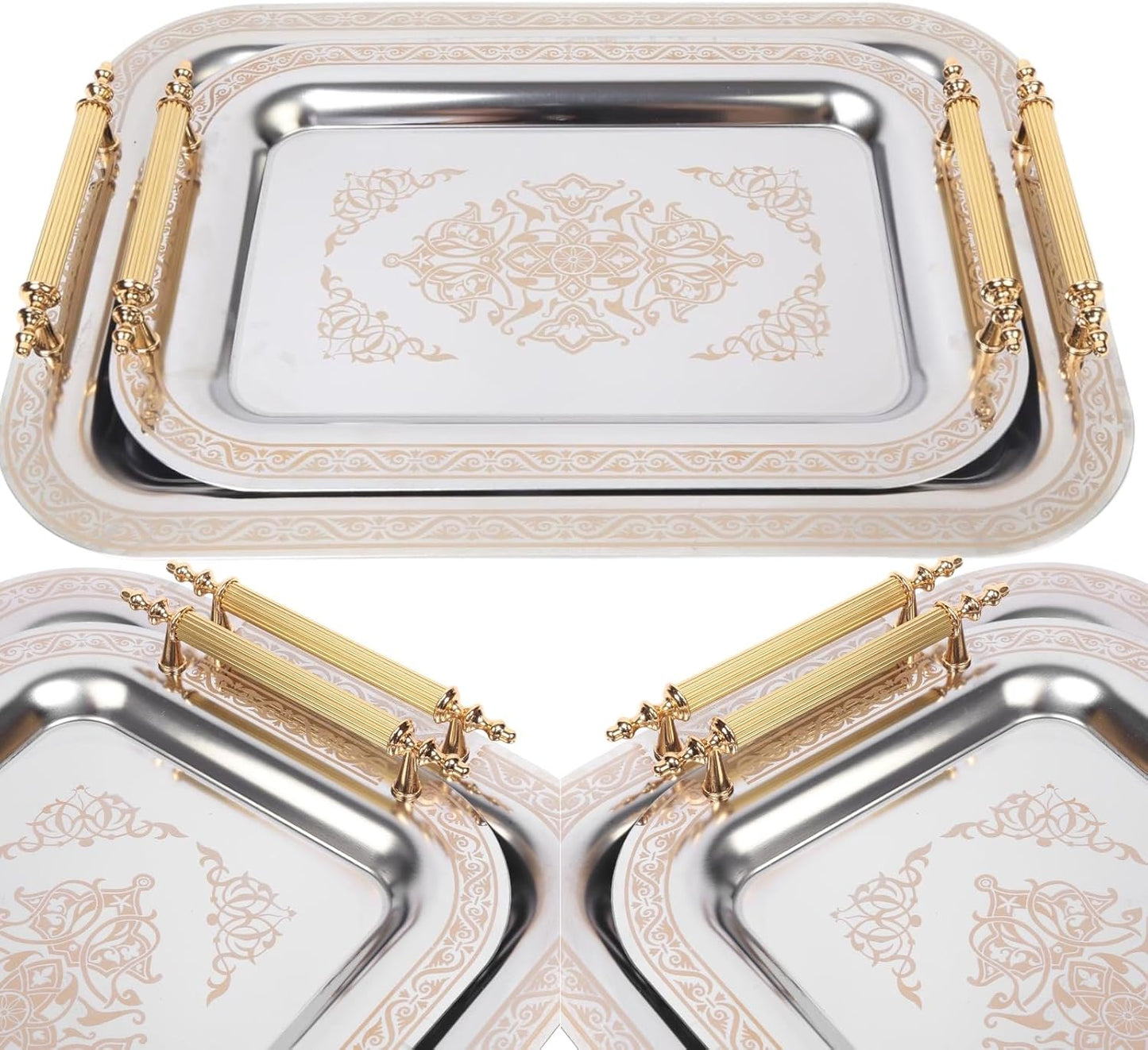 Set of 2 Modern Elegant Large Serving Tray, Rectangle Decorative Tray