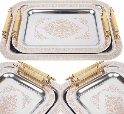 Set of 2 Modern Elegant Large Serving Tray, Rectangle Decorative Tray