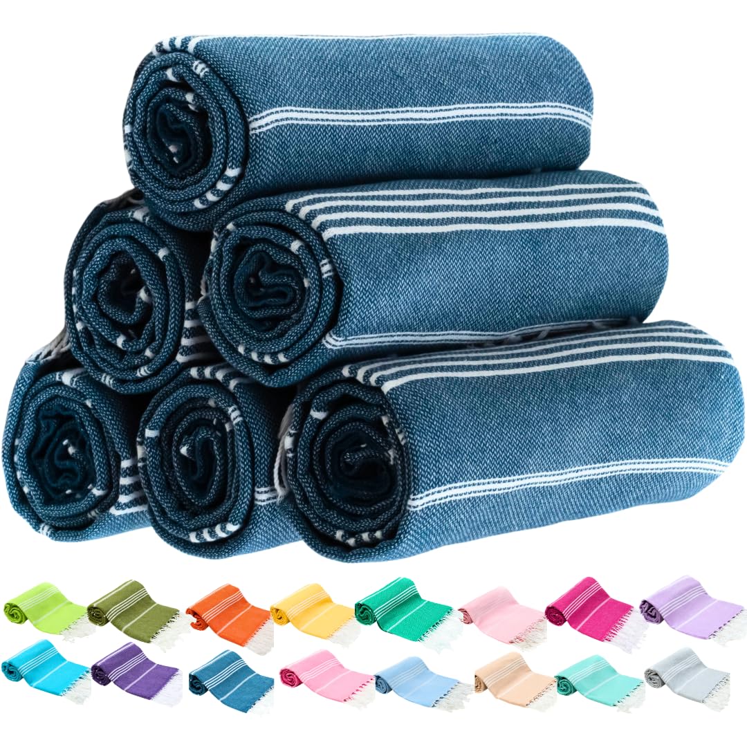 PARK & OZ Pack of 6 - Turkish Beach Towels – Oversized 100% Cotton Quick-Dry & Sand-Free Towels 72"x40"