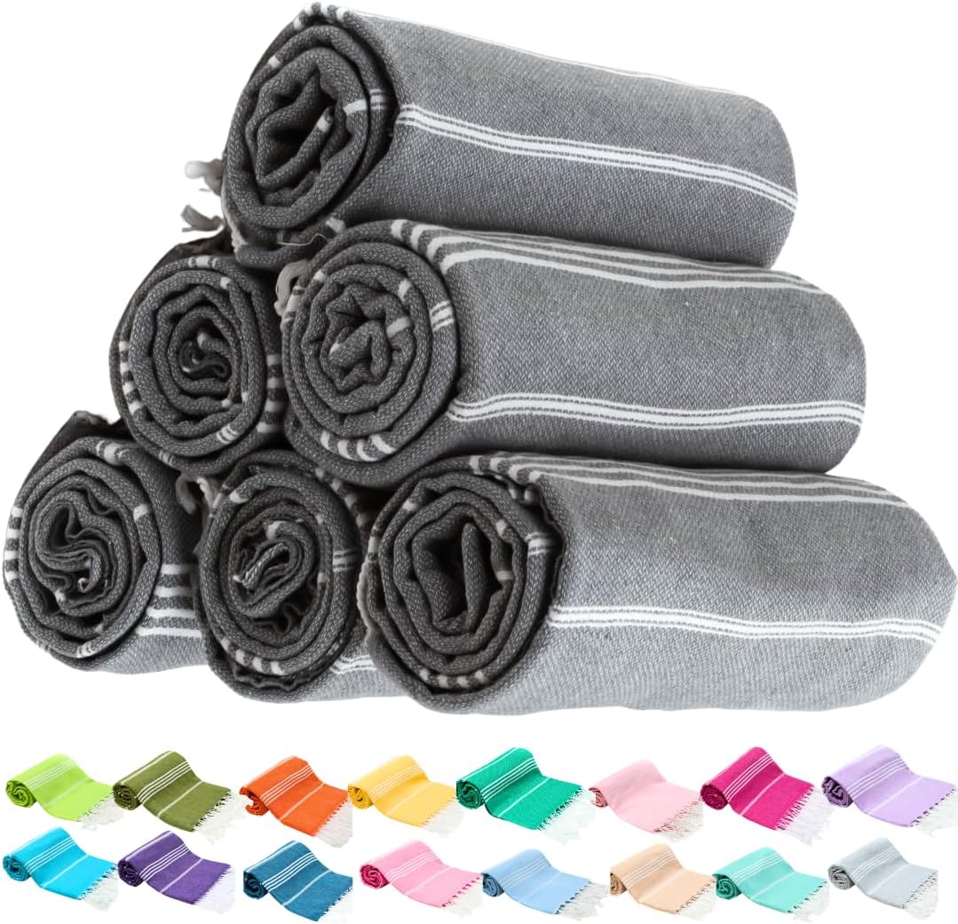 PARK & OZ Pack of 6 - Turkish Beach Towels – Oversized 100% Cotton Quick-Dry & Sand-Free Towels 72"x40"