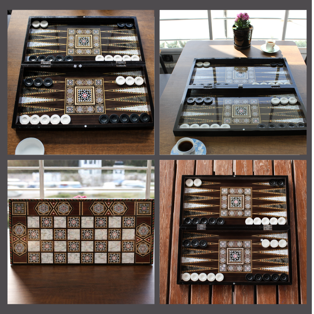 PARK & OZ Premium Turkish Backgammon and Checkers Set 19 Inch Handmade  (PEARL)