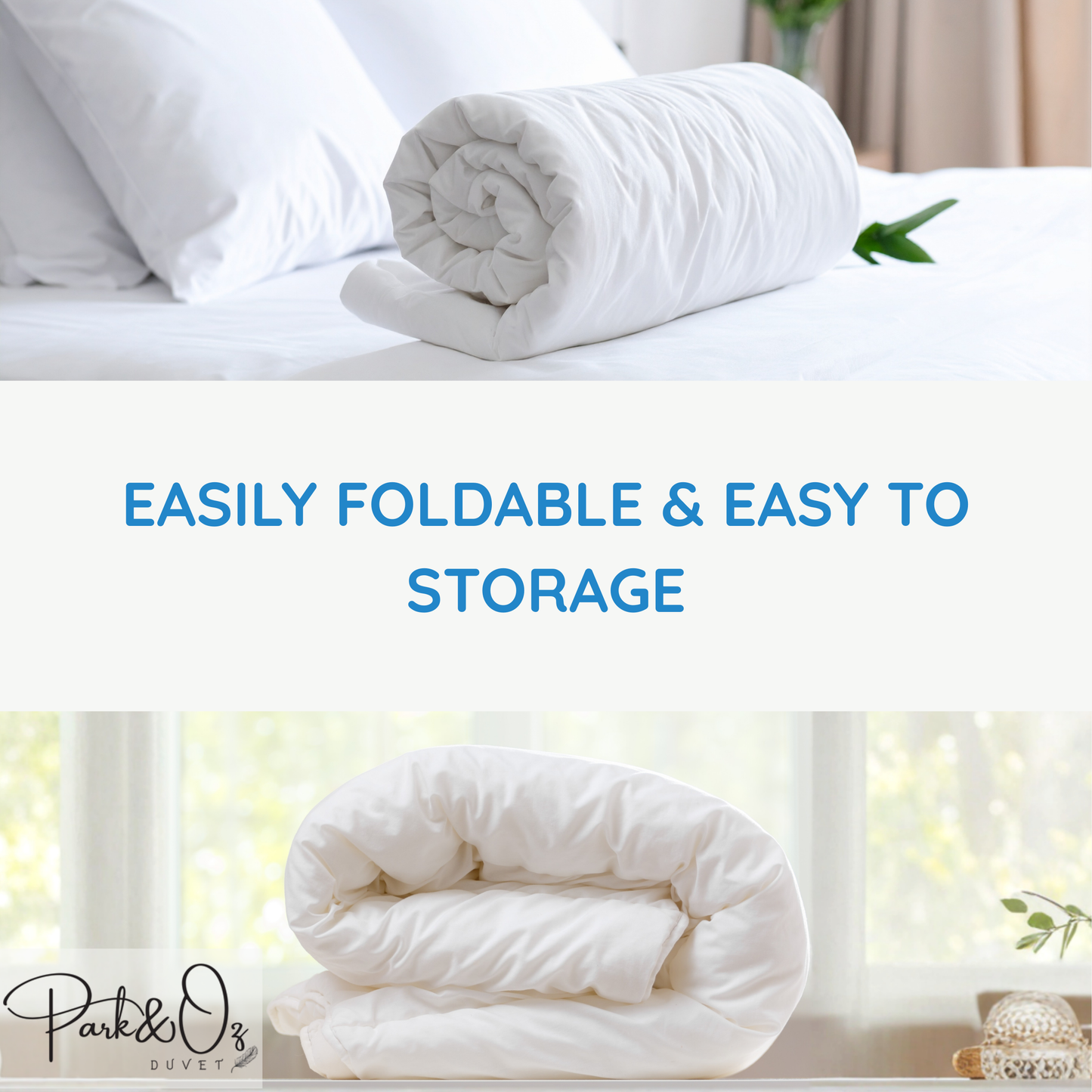 PARK & OZ 100% Goose Down Filled Duvet – 400 GSM, 233 TC Cotton Percale, White