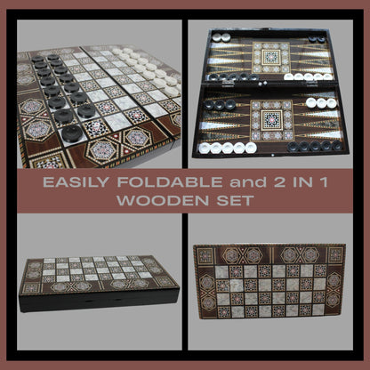 Turkish Backgammon Board Game Set Pearl Style